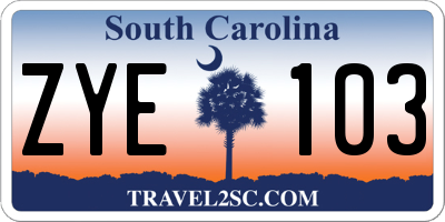 SC license plate ZYE103