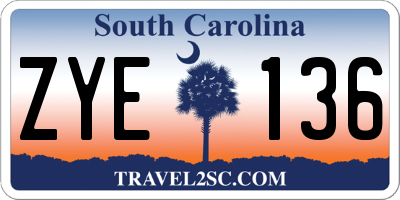 SC license plate ZYE136