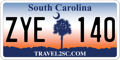 SC license plate ZYE140