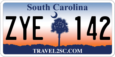 SC license plate ZYE142