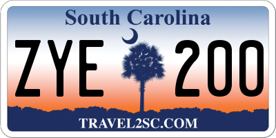 SC license plate ZYE200