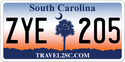 SC license plate ZYE205
