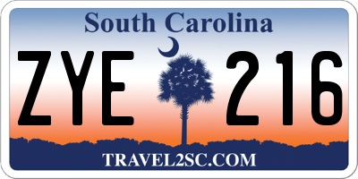 SC license plate ZYE216