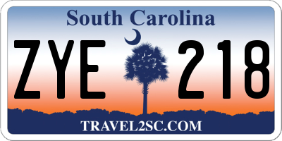 SC license plate ZYE218