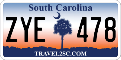 SC license plate ZYE478