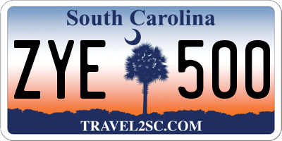 SC license plate ZYE500