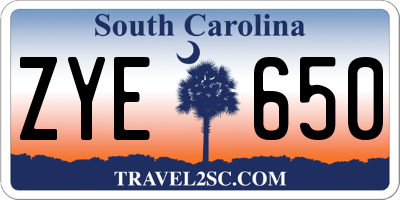 SC license plate ZYE650