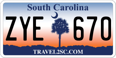 SC license plate ZYE670