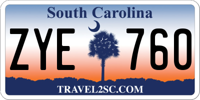 SC license plate ZYE760