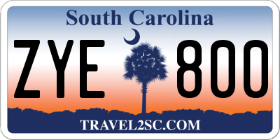 SC license plate ZYE800