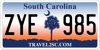 SC license plate ZYE985