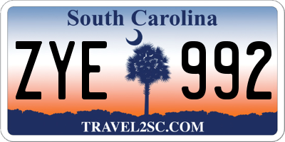 SC license plate ZYE992
