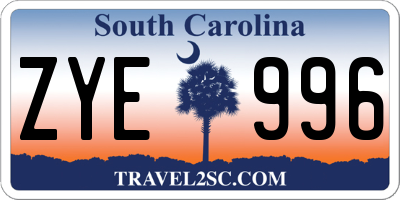 SC license plate ZYE996