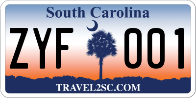 SC license plate ZYF001