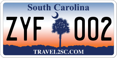 SC license plate ZYF002