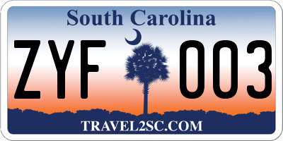 SC license plate ZYF003