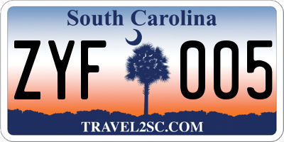 SC license plate ZYF005