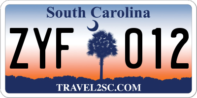 SC license plate ZYF012