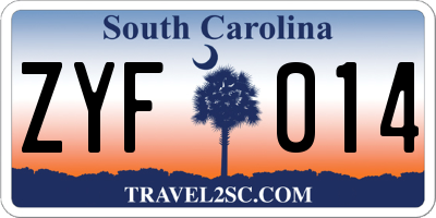 SC license plate ZYF014