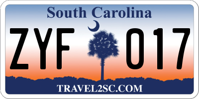 SC license plate ZYF017
