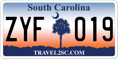 SC license plate ZYF019