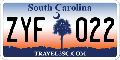 SC license plate ZYF022