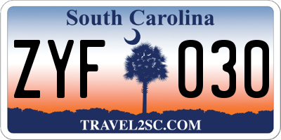 SC license plate ZYF030