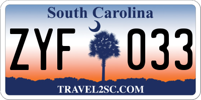 SC license plate ZYF033