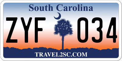 SC license plate ZYF034