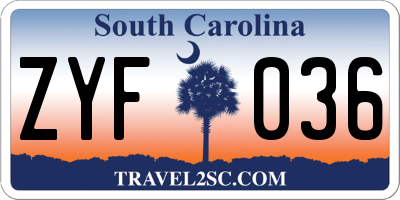 SC license plate ZYF036
