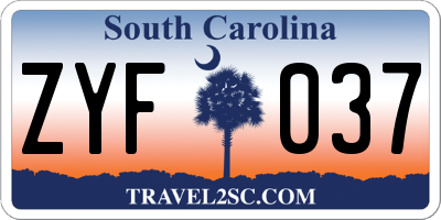 SC license plate ZYF037