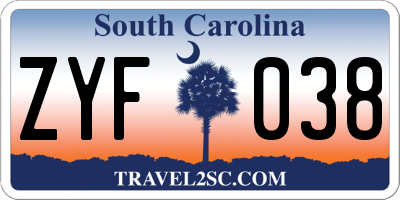 SC license plate ZYF038