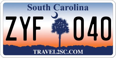 SC license plate ZYF040
