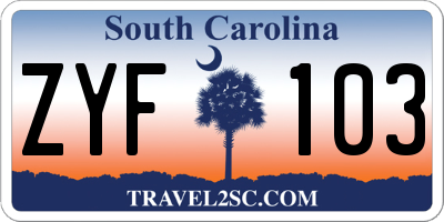 SC license plate ZYF103