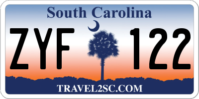 SC license plate ZYF122