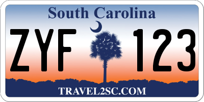 SC license plate ZYF123