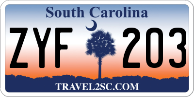 SC license plate ZYF203