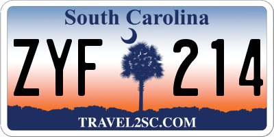 SC license plate ZYF214