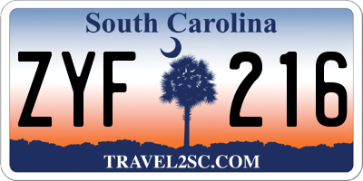 SC license plate ZYF216