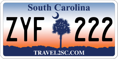 SC license plate ZYF222