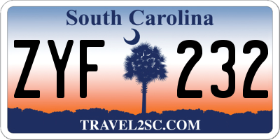 SC license plate ZYF232