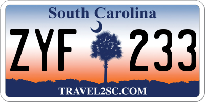 SC license plate ZYF233