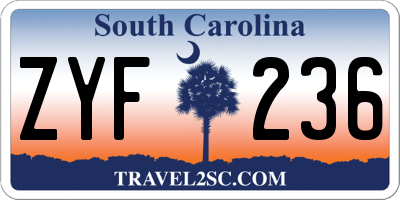 SC license plate ZYF236