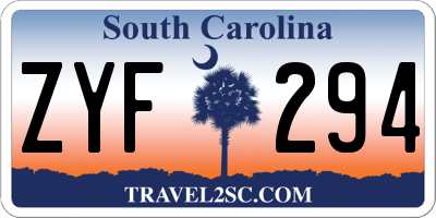 SC license plate ZYF294