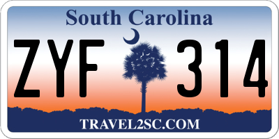 SC license plate ZYF314