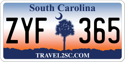 SC license plate ZYF365