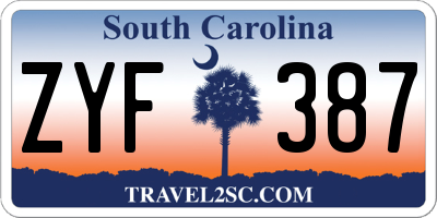 SC license plate ZYF387