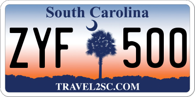 SC license plate ZYF500