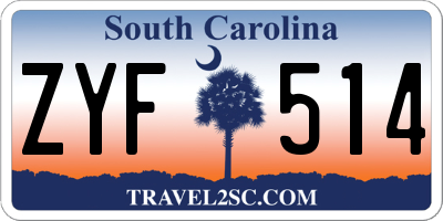 SC license plate ZYF514