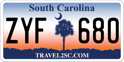 SC license plate ZYF680